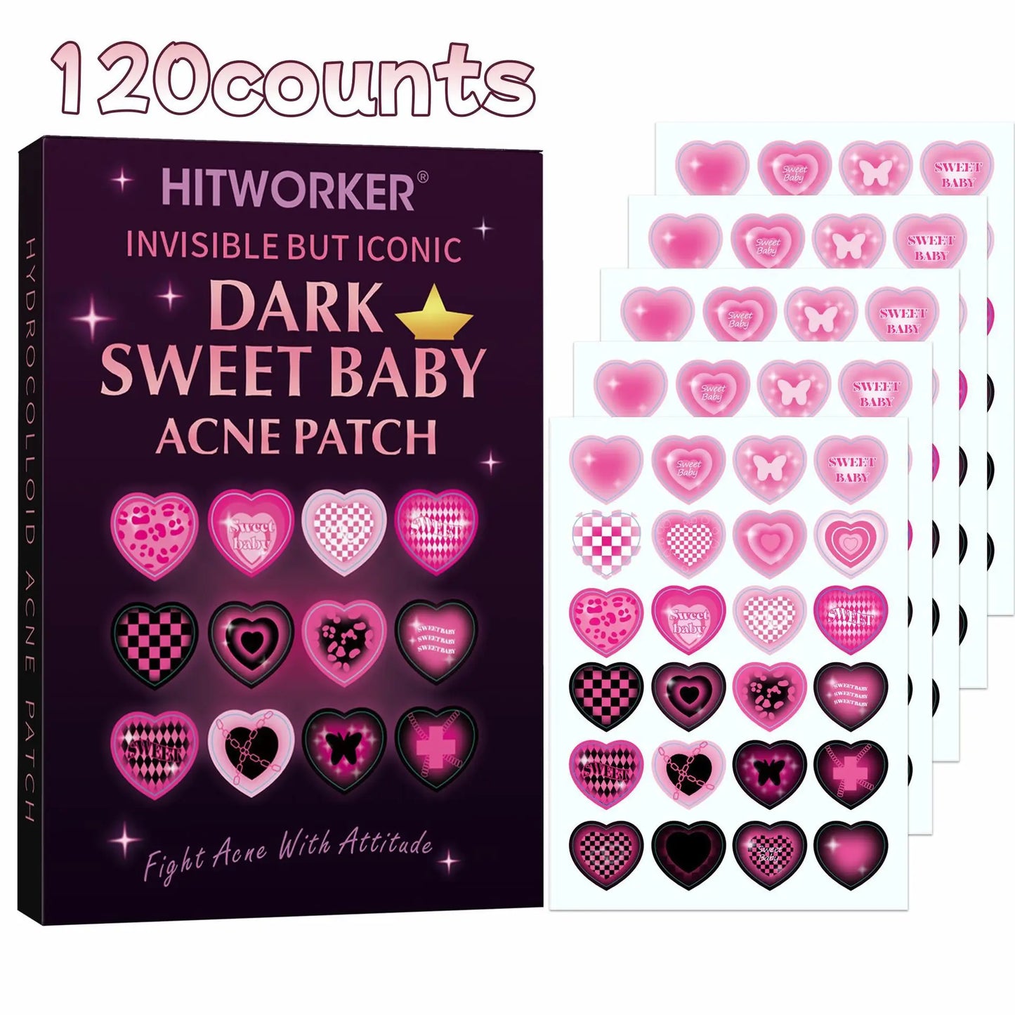 120/48 pieces/box of cute heart-shaped acne patches - non-alcoholic, used to absorb acne secretions, essential for acne care