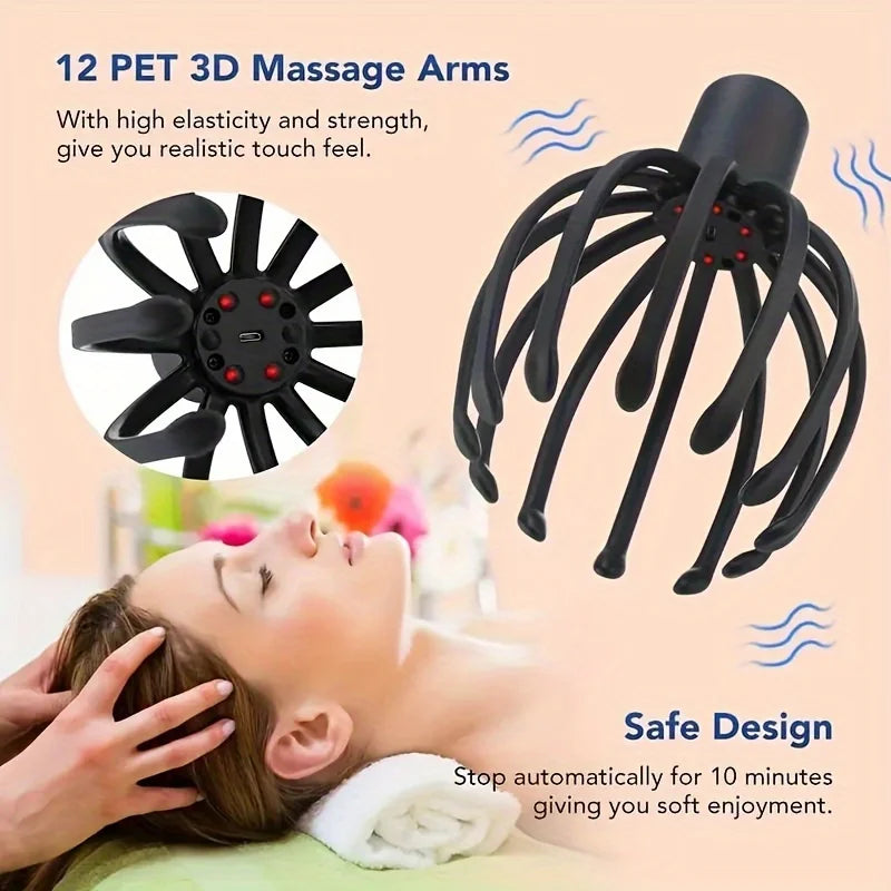 Electric Claw Scalp Massager 3 Vibration Levels USB Rechargeable Neck and Shoulder Relaxation Universal Fit Ideal Gift
