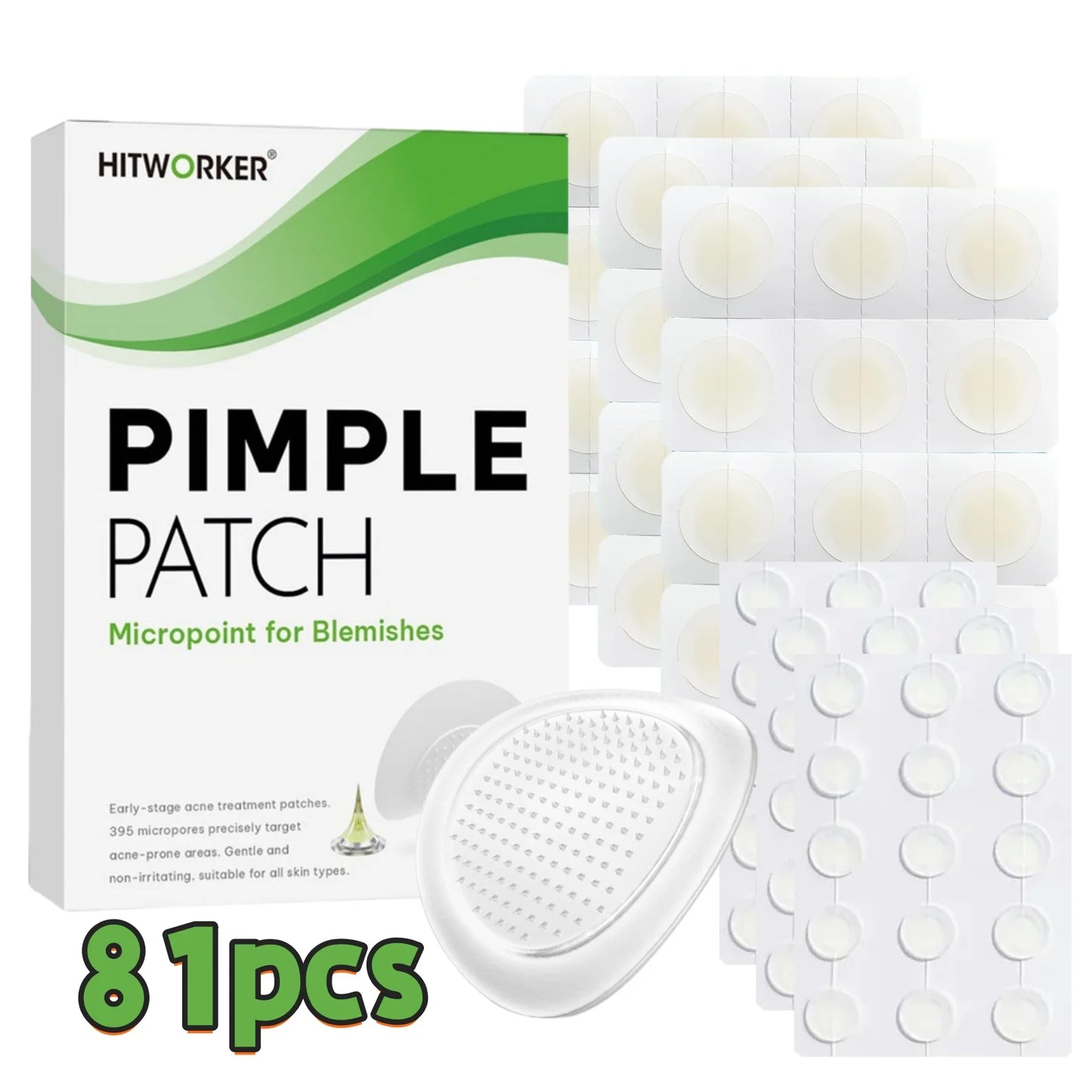27/54/81-Piece HITWORKER Acne Patches - Infused with Salicylic Acid, Tea Tree Oil & Calendula Oil | For Acne & Blemishes, Residu