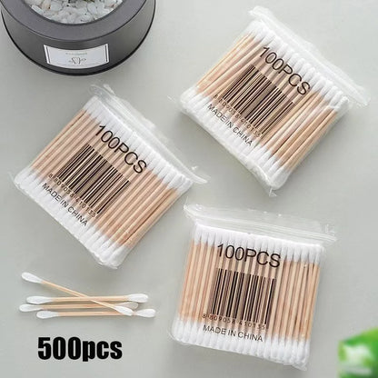 2000/1000pcs Double-Headed Wooden Cotton Swabs Unscented for Makeup Removal And Ear Cleaning.