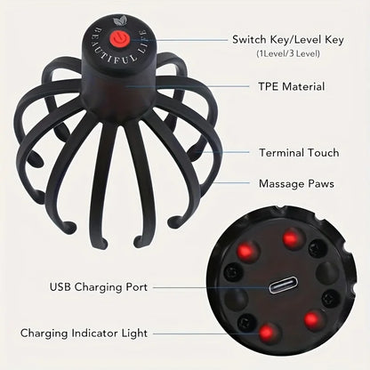 Electric Claw Scalp Massager 3 Vibration Levels USB Rechargeable Neck and Shoulder Relaxation Universal Fit Ideal Gift