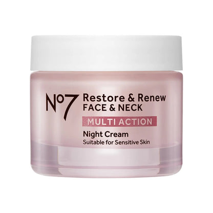 No7 Restore & Renew Multi Action Night Cream for Face & Neck - Nighttime Face Moisturizer with Collagen Peptides - Anti Aging Sk