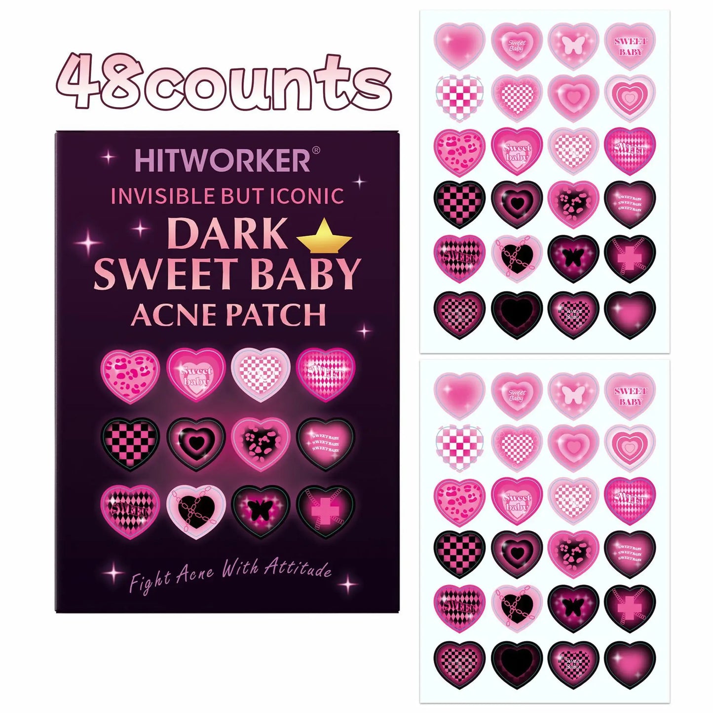 120/48 pieces/box of cute heart-shaped acne patches - non-alcoholic, used to absorb acne secretions, essential for acne care